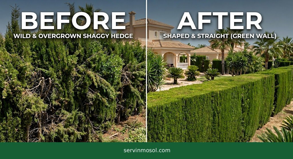 Professional Hedge Trimming Service Real photograph of a perfectly shaped and straight green perimeter hedge