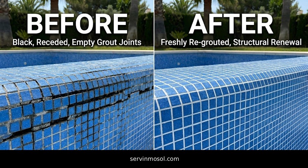 Pool tile regrouting and renovation with epoxy grout