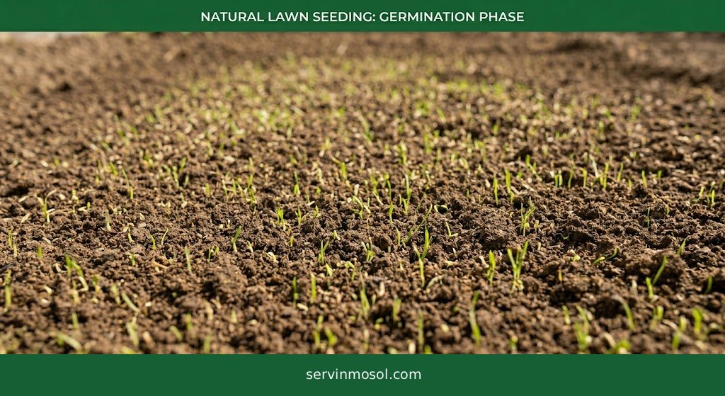 Natural lawn seeding process, soil preparation and grass germination