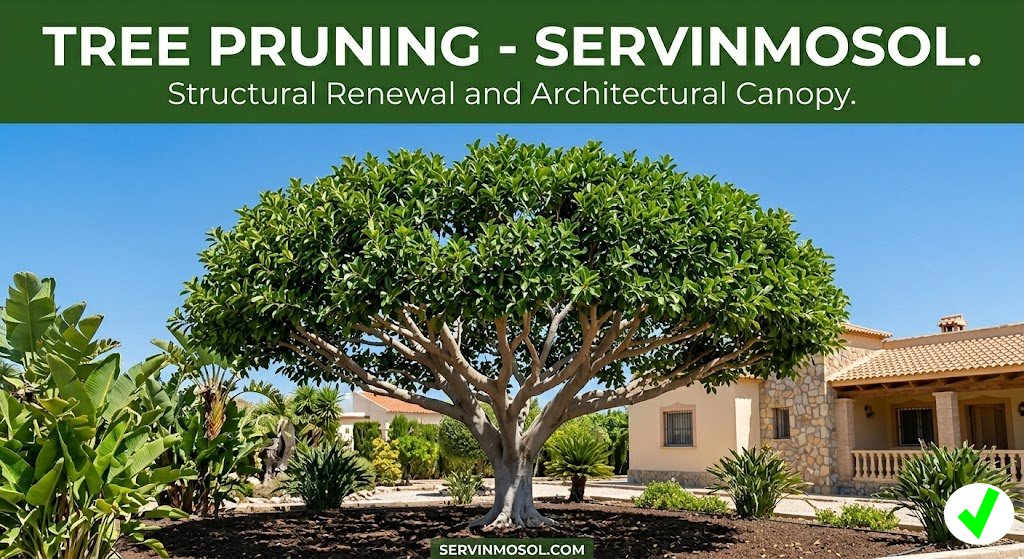 Real comparative photograph of crown thinning and lifting on a large garden tree
